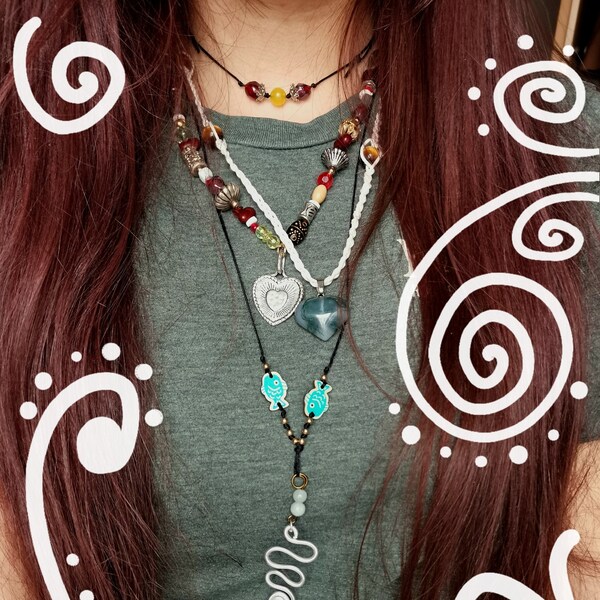 Colliers en cristal, collier boho, tour de cou en cristal, collier en spirale, collier de perles, pendentif coeur en cristal, collier hippie, colliers en couches