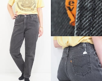 1994 Vintage Levi 550 Orange Tab Jeans | High Waisted | Tapered Leg | Regular Fit | Black Denim | Approx Women&#39;s Size 10