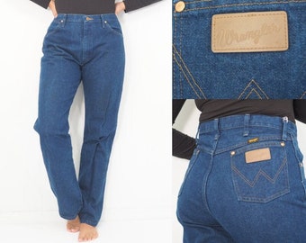 90s Vintage Wrangler Jeans ( 13MWZPW® )| High Waisted | Straight Leg | Regular Fit | Dark Wash | Approx Women's Size 12 Long