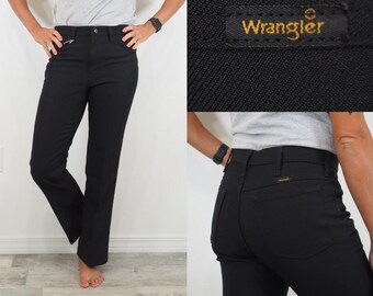 90s Vintage Wrangler Slacks (Black) | 100% Polyester | High Waisted | Straight Leg | Regular Fit | Approx Women&#39;s Size 4 - 6