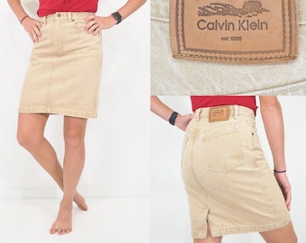 Vintage Calvin Klein Jean Skirt | Regular Fit | Tan Denim - 100% Cotton | Approx Size 6