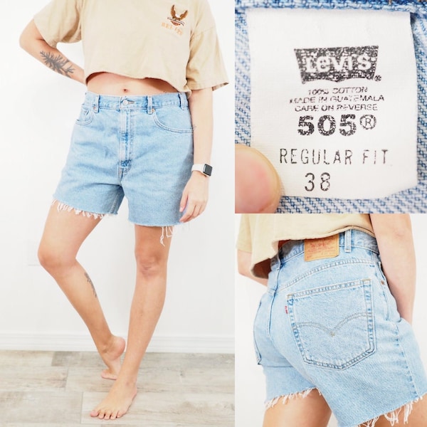 Vintage Levi 505 Shorts | Cut-offs | High Waisted | Regular Fit | Medium Wash | Approx Women's Size 16