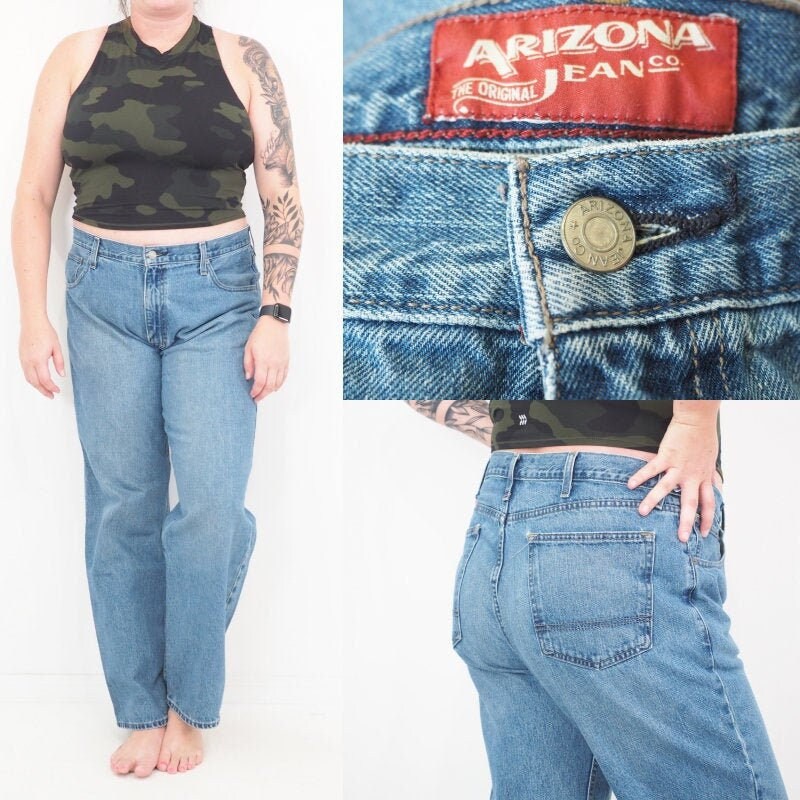 Jeans Arizona Vintage - Medium Approx Straight Etsy Waisted Wash 18 Women\'s Fit 90s Leg High Size Relaxed