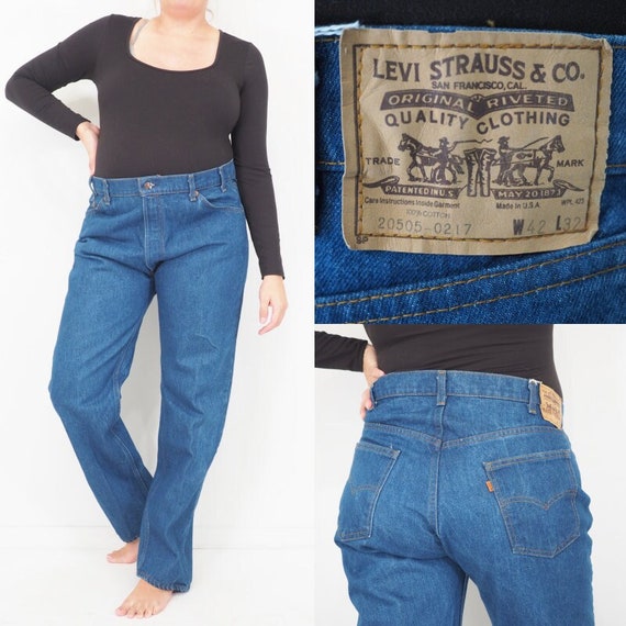 1983 Vintage Levi 505 Orange Tab Jeans High Waisted Straight Leg Regular  Fit Medium Wash Approx Women's Size 20 