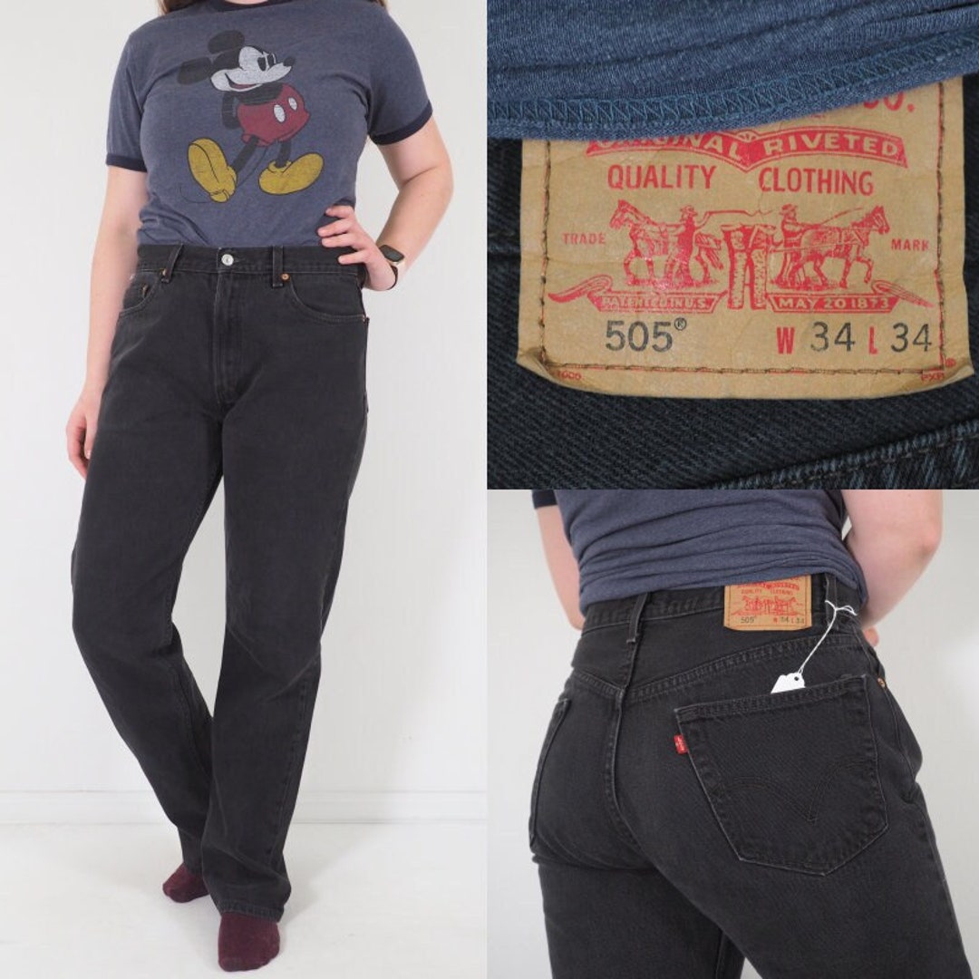Vintage 90s Levis 505 Black Denim Jeans Mens 38x30 Regular