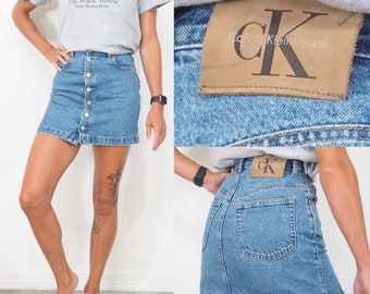Vintage Calvin Klein Denim Skirt | Button-Up | Regular Fit | Medium Wash | Approx Size 0