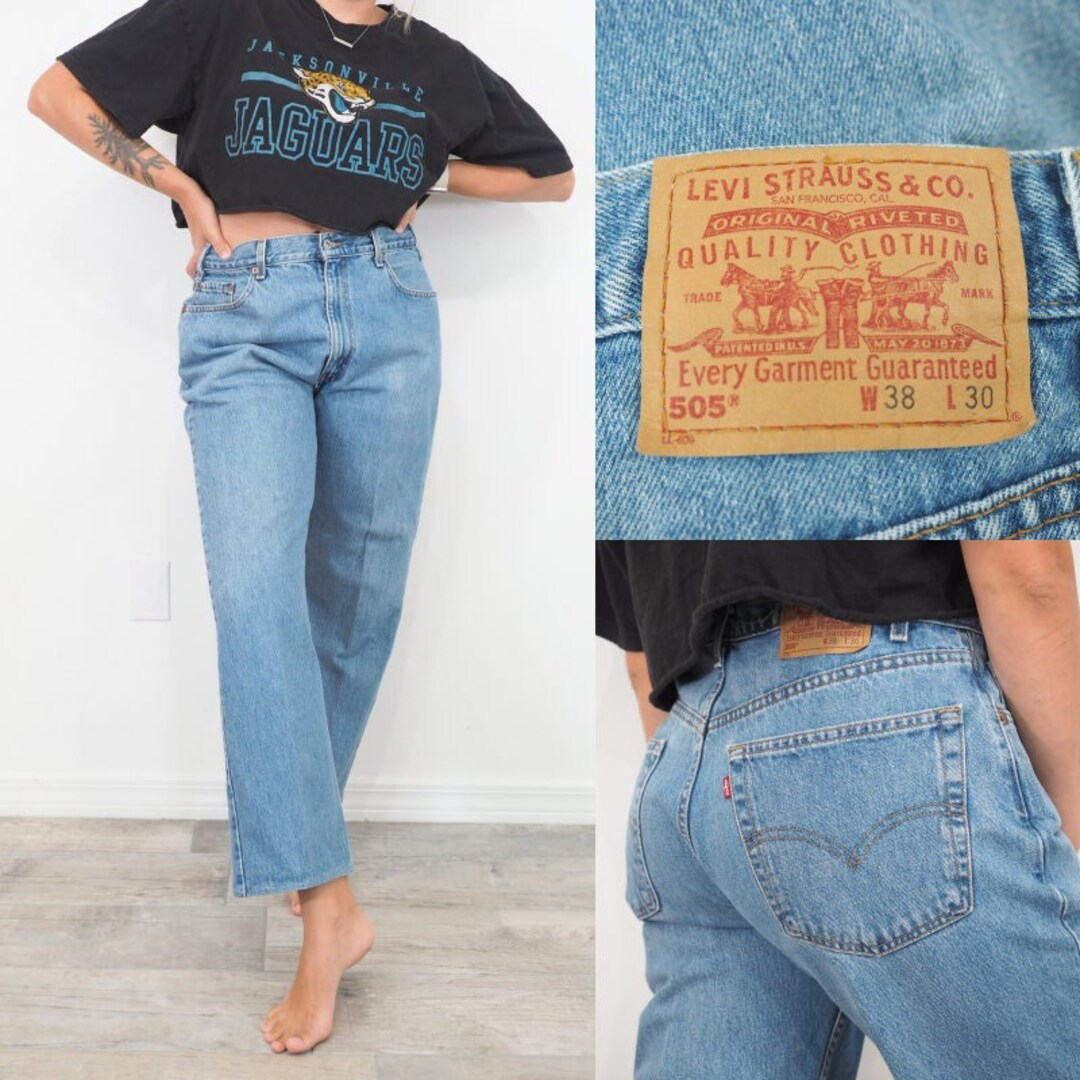 Vintage Levi 505 Jeans High Waisted Straight Leg Regular Fit Medium Wash Approx Women s Size 16 Etsy