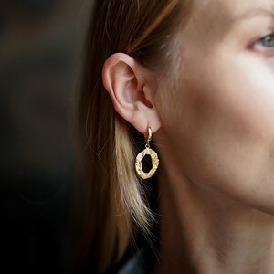 Dangle gold-filled earrings for women, statement earrings, gold-filled dangle earrings, big dangle earrings, earrings with texture image 3