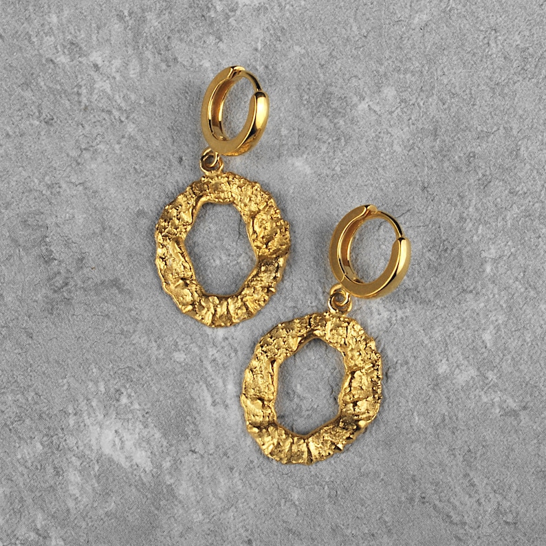 Dangle gold-filled earrings for women, statement earrings, gold-filled dangle earrings, big dangle earrings, earrings with texture image 5