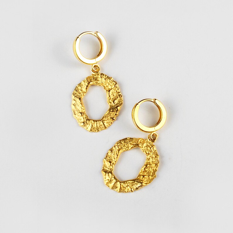 Dangle gold-filled earrings for women, statement earrings, gold-filled dangle earrings, big dangle earrings, earrings with texture image 1