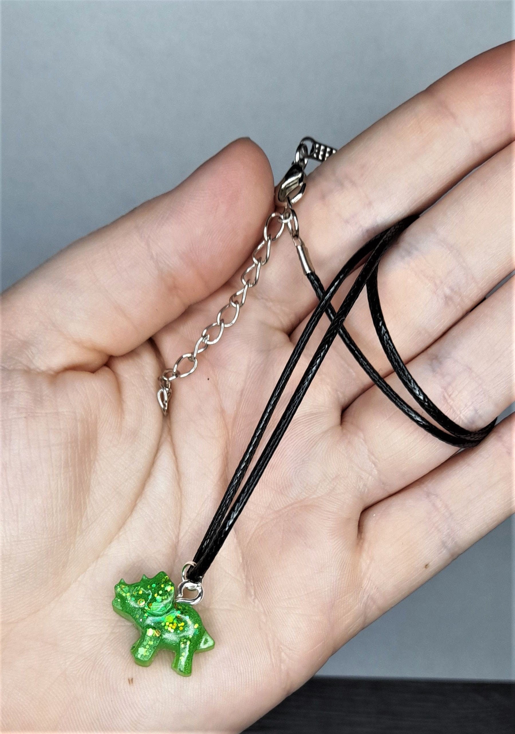 Cute Glittery Green Dinosaur Epoxy Resin Charm Necklace Etsy