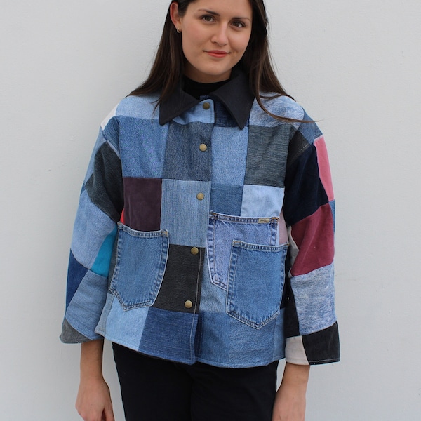 Denim Quilt Jacket made from vintage jeans - Size S/M