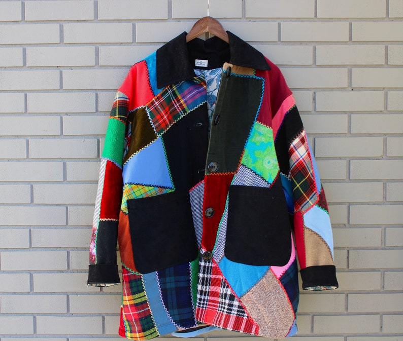 Vintage Crazy Quilt Jacket Wool & Velvet Jewel Tones Size S/M image 10