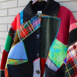 Vintage Crazy Quilt Jacket Wool & Velvet Jewel Tones Size S/M image 4