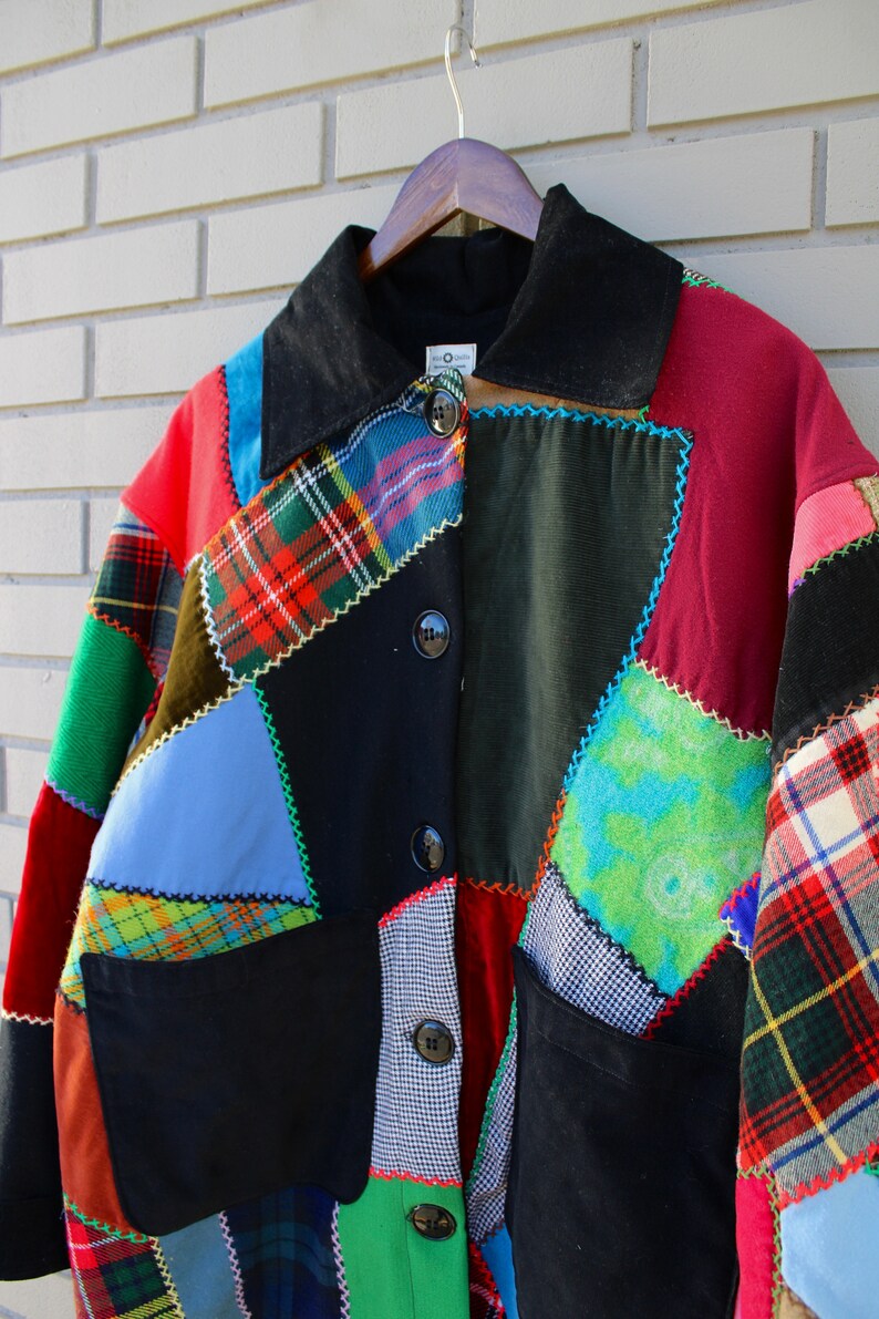 Vintage Crazy Quilt Jacket Wool & Velvet Jewel Tones Size S/M image 4