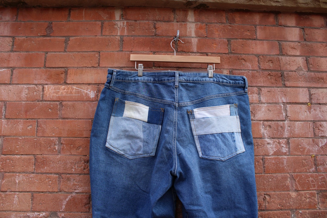 Upcycled Patchwork Jeans Size 24 3X Denim Patchwork Pockets New With upcycled-patchwork-jeans-size-24-3x-denim-patchwork-pockets-new-with