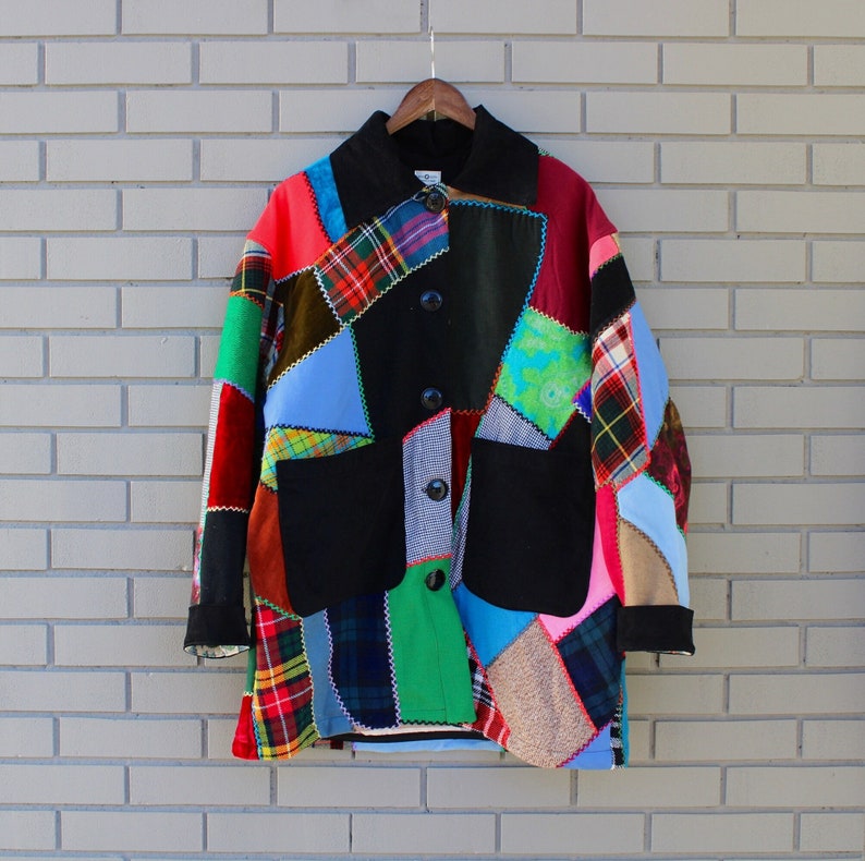 Vintage Crazy Quilt Jacket Wool & Velvet Jewel Tones Size S/M image 2