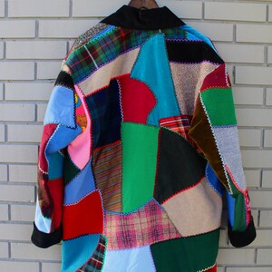 Vintage Crazy Quilt Jacket Wool & Velvet Jewel Tones Size S/M image 6