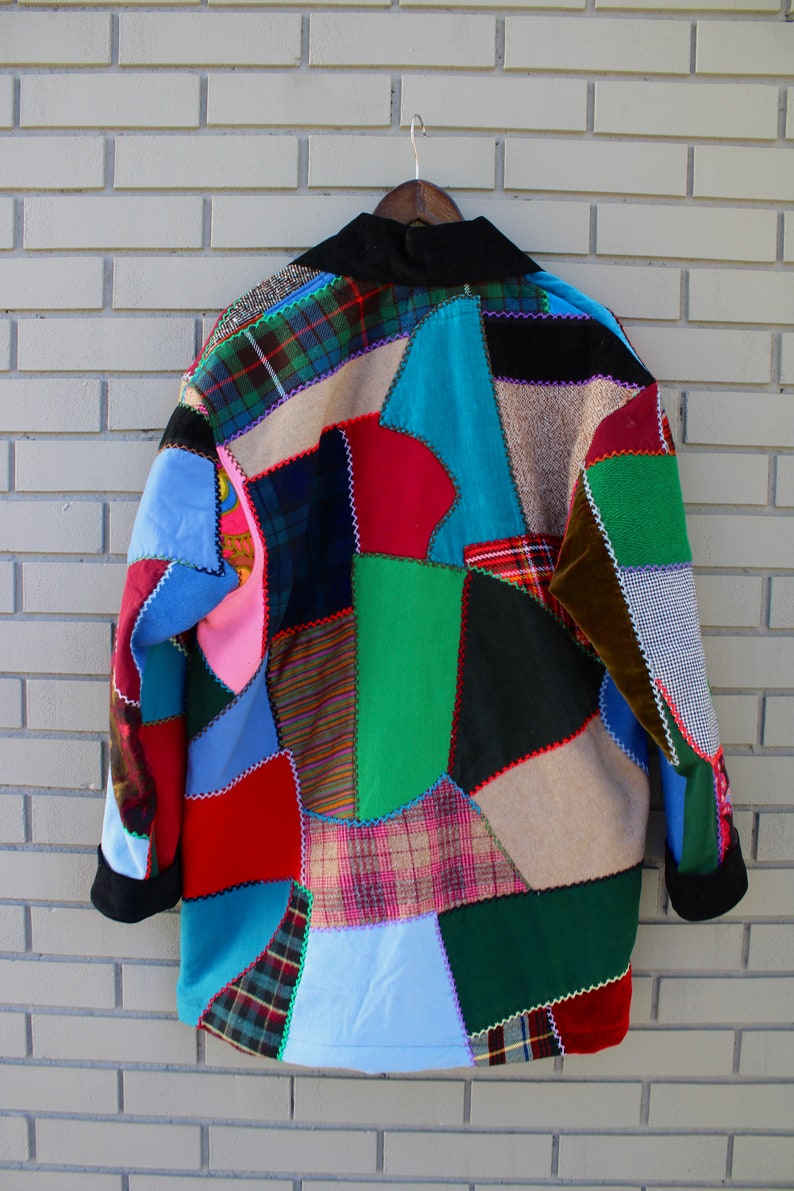 Vintage Crazy Quilt Jacket Wool & Velvet Jewel Tones Size S/M image 6