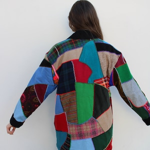 Vintage Crazy Quilt Jacket Wool & Velvet Jewel Tones Size S/M image 8