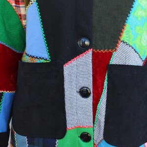 Vintage Crazy Quilt Jacket Wool & Velvet Jewel Tones Size S/M image 9