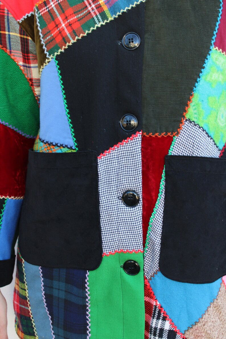 Vintage Crazy Quilt Jacket Wool & Velvet Jewel Tones Size S/M image 9