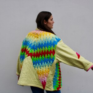 Vintage Quilt Jacket Coat of Many Colours Size 2-3XL image 7