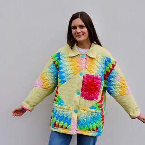 Vintage Quilt Jacket Coat of Many Colours Size 2-3XL image 5