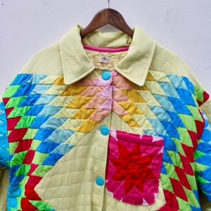 Vintage Quilt Jacket Coat of Many Colours Size 2-3XL image 9