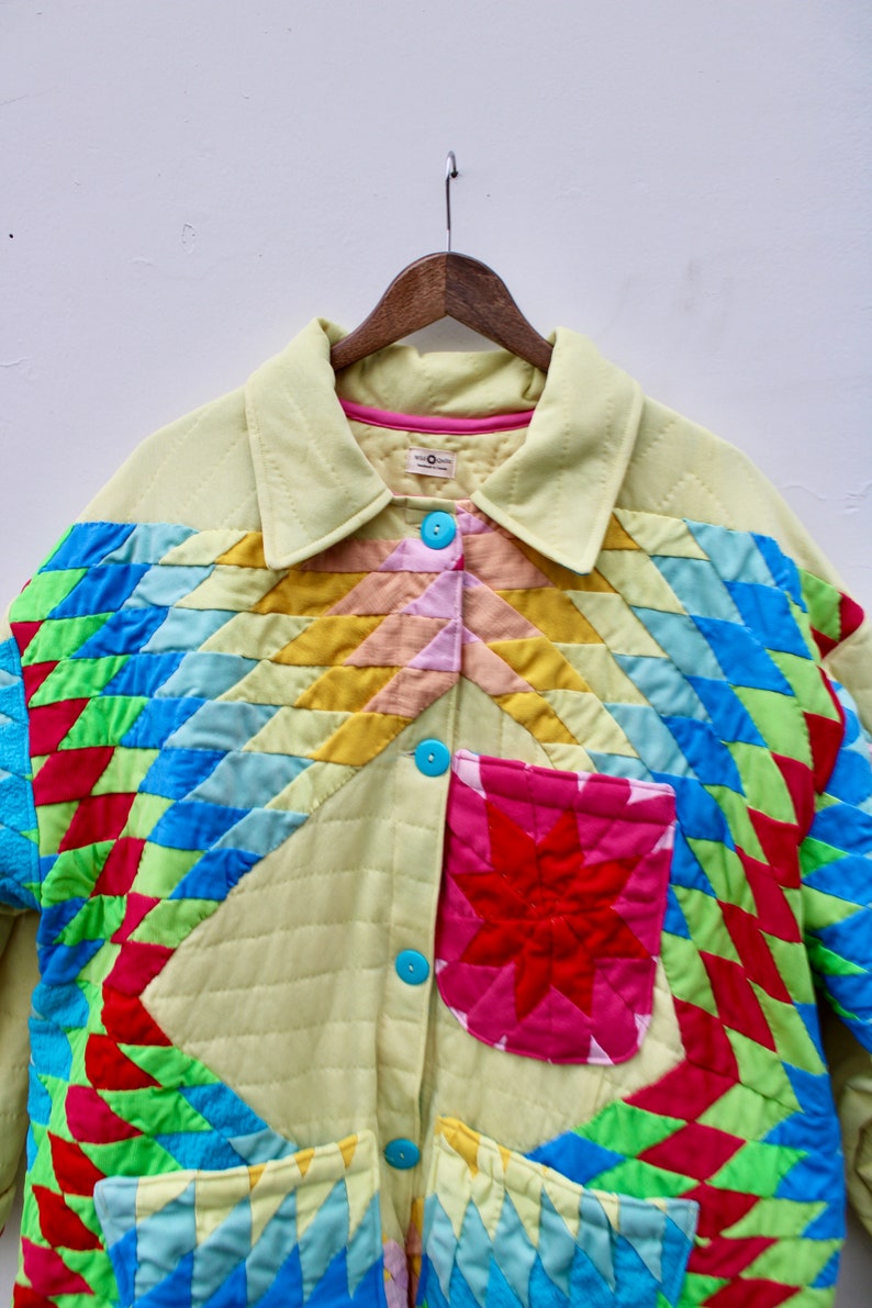 Vintage Quilt Jacket Coat of Many Colours Size 2-3XL image 9