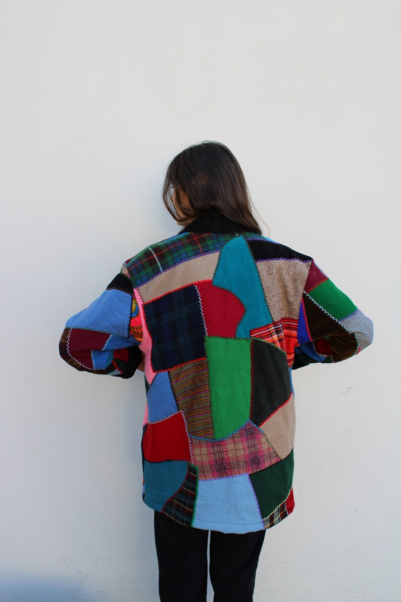 Vintage Crazy Quilt Jacket Wool & Velvet Jewel Tones Size S/M image 7