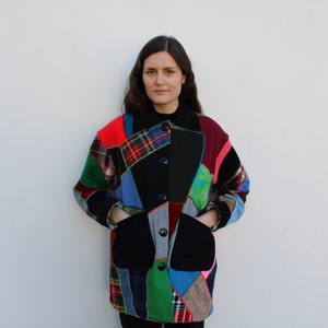 Vintage Crazy Quilt Jacket Wool & Velvet Jewel Tones Size S/M image 3