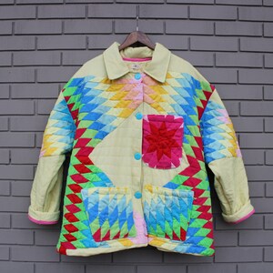 Vintage Quilt Jacket Coat of Many Colours Size 2-3XL image 2