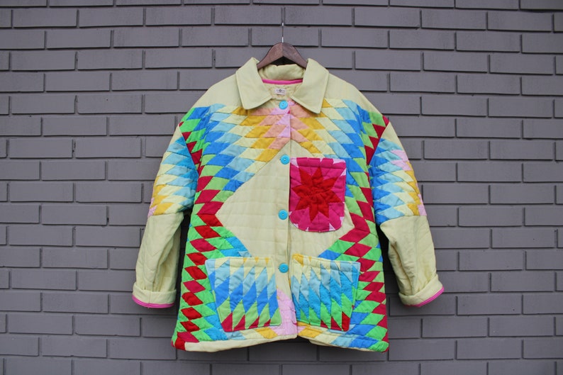 Vintage Quilt Jacket Coat of Many Colours Size 2-3XL image 2