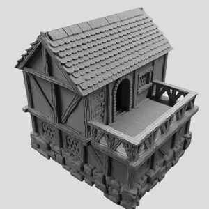 Fantasy Building -3 pieces - house-tavern - 3D Print scenery - Tabletop Miniatures -