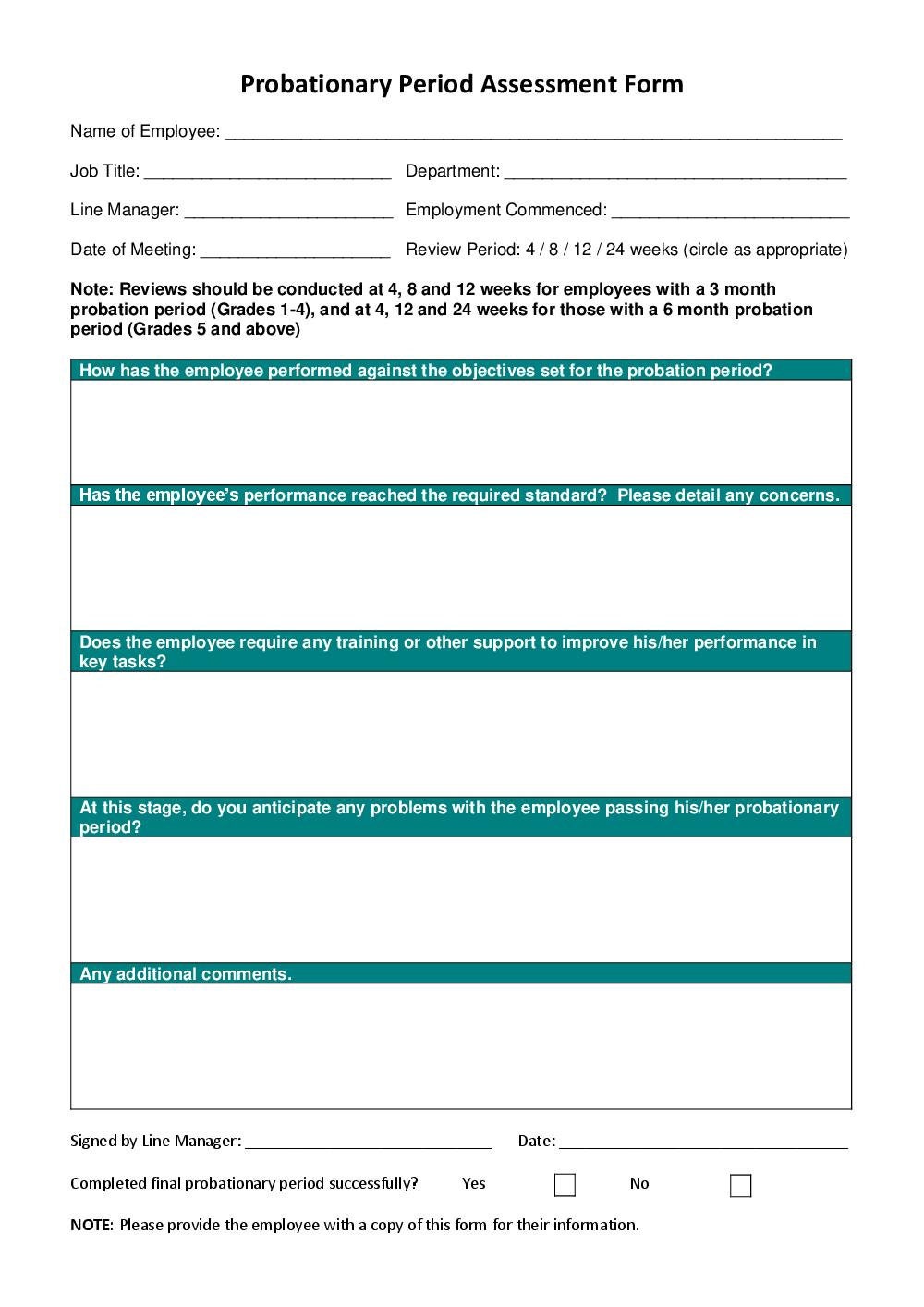Probationary Period Assessment Form Printable Microsoft Etsy France