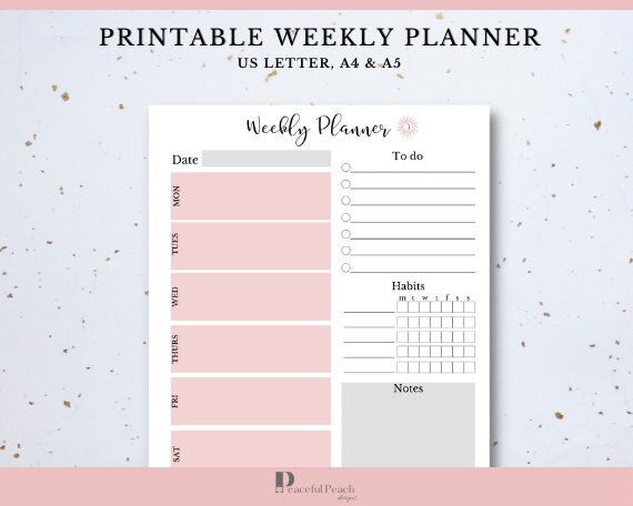 Printable Weekly Planner Bullet Journal Undated Weekly | Etsy UK