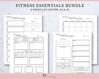 Fitness Essentials Bundle | Fitness Tracker | Workout Planner | Weight Loss Tracker | Meal Planner