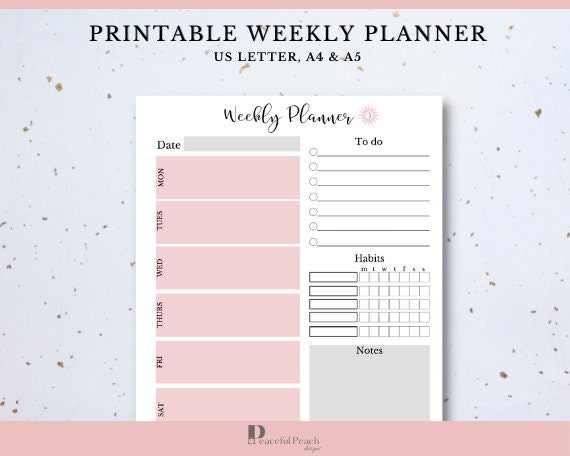 Printable Weekly Planner Bullet Journal Undated Weekly | Etsy