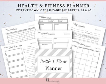 Health and Fitness Planner | Fitness Tracker | Workout Planner | Weight Loss Tracker | Meal Planner
