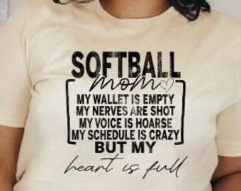 Softball Mom Meine Geldbörse ist leer, Softball Mom Mein Herz ist voll, Distressed Softball Mom, digitaler Download, PNG-Datei, printable Download