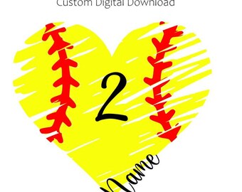 Benutzerdefinierte Softball-Herz, beunruhigt Softball-Herz, digitaler Download, benutzerdefinierter Name und Nummer Softball-Herz, PNG-Datei, printable Download