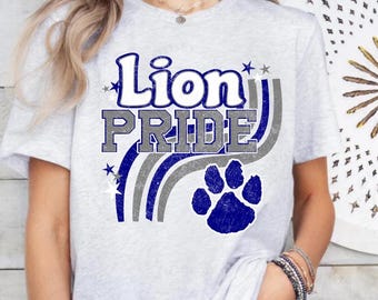 Vintage Lion Pride Digital Download: Maskotka w kolorze niebiesko-złotym w formacie PNG
