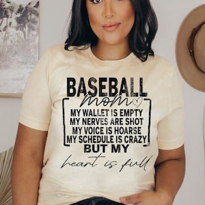 Mamá de béisbol Mi billetera está vacía, Mamá de béisbol Mi corazón está lleno, Mamá de béisbol angustiada, Descarga digital, Archivo PNG, Descarga imprimible