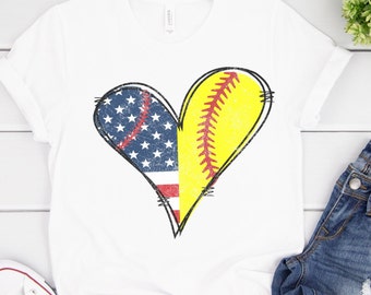 Distressed Softball Heart PNG: American Flag 4th of July (Digital Download)