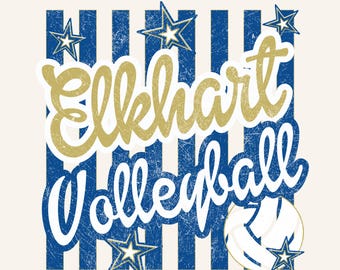Trendy custom Stripes and Stars Team Volleyball Mascot PNG: Digital Download for DTF