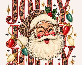Papá Noel guepardo alegre PNG / Diseño retro de Papá Noel leopardo navideño / Camiseta navideña divertida PNG / Diseño de transferencia DTF / Descarga por sublimación