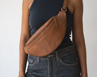 Tan Brown Leather Fanny Pack –Atlas Crossbody Belt Bag, Handmade Minimalist Leather Waist Bag