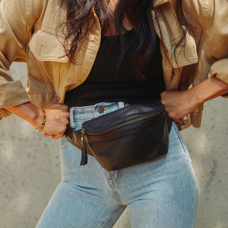 Black Genuine Leather Fanny Pack Leather Crossbody Waist Etsy