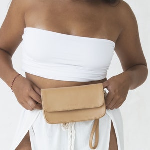 Sand Leather Belt Bag, Genuine Leather Fanny Pack, Adjustable Crossbody Bag, Bum Bag, festival bag, Minimalist Fanny Pack, mothers day image 9